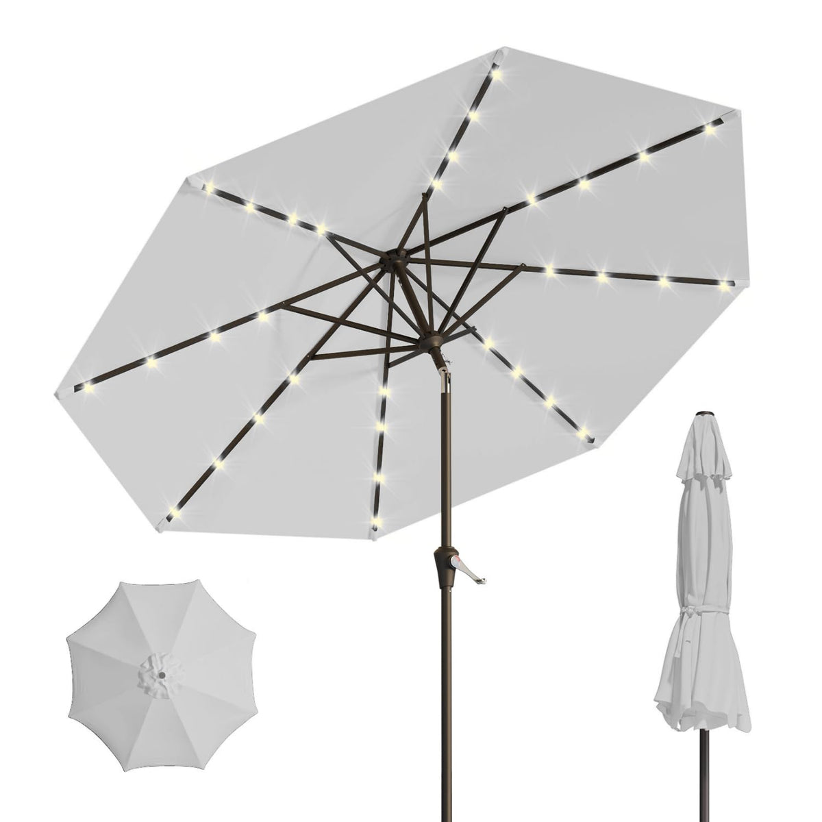 Patio Kingdom front view of 10FT umbrella showing full canopy and lighting benefit