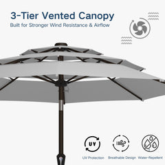 Patio Kingdom close-up of 3-tier vented canopy improving airflow