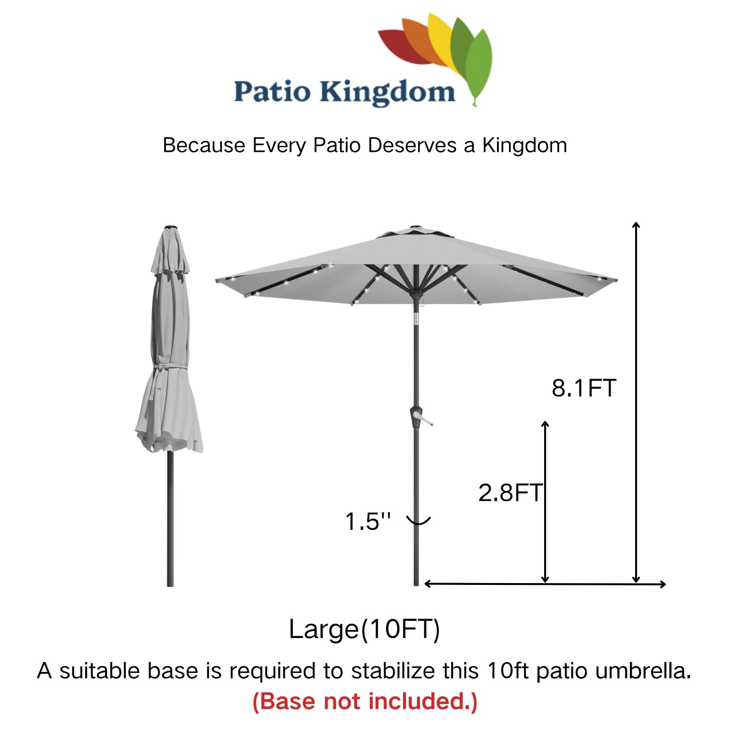 Patio Kingdom umbrella at poolside showing relaxing lit evening atmosphere benefit