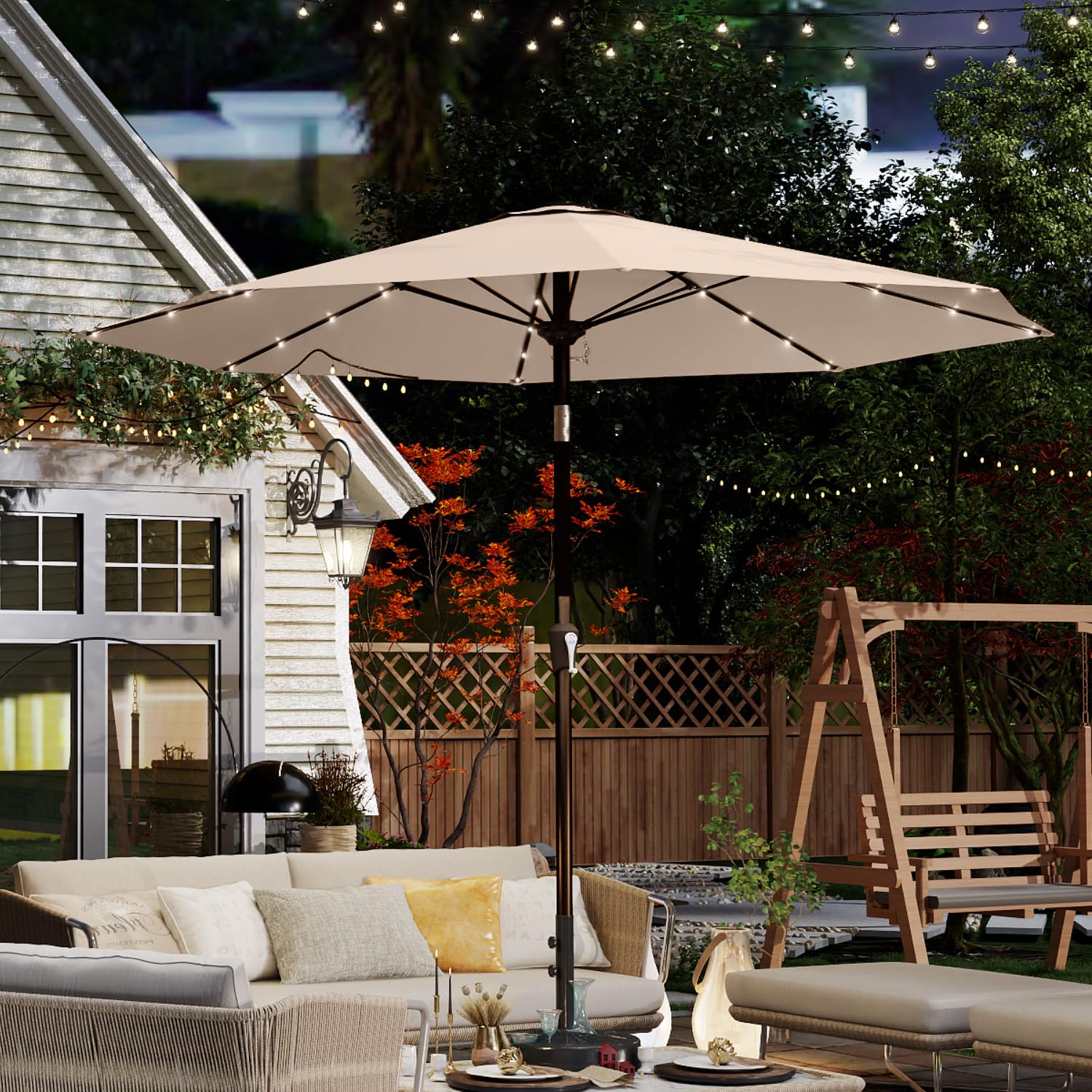 Patio Kingdom close-up of polyester canopy fabric highlighting UV resistance and water-shedding benefits