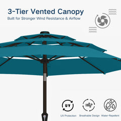 Patio Kingdom close-up of three vented tiers showing wind resistance benefit