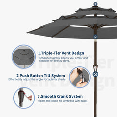 Patio Kingdom crank and push-button tilt for easy angle adjustment
