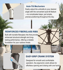 Patio Kingdom crank and push-button tilt demonstrating easy adjustment
