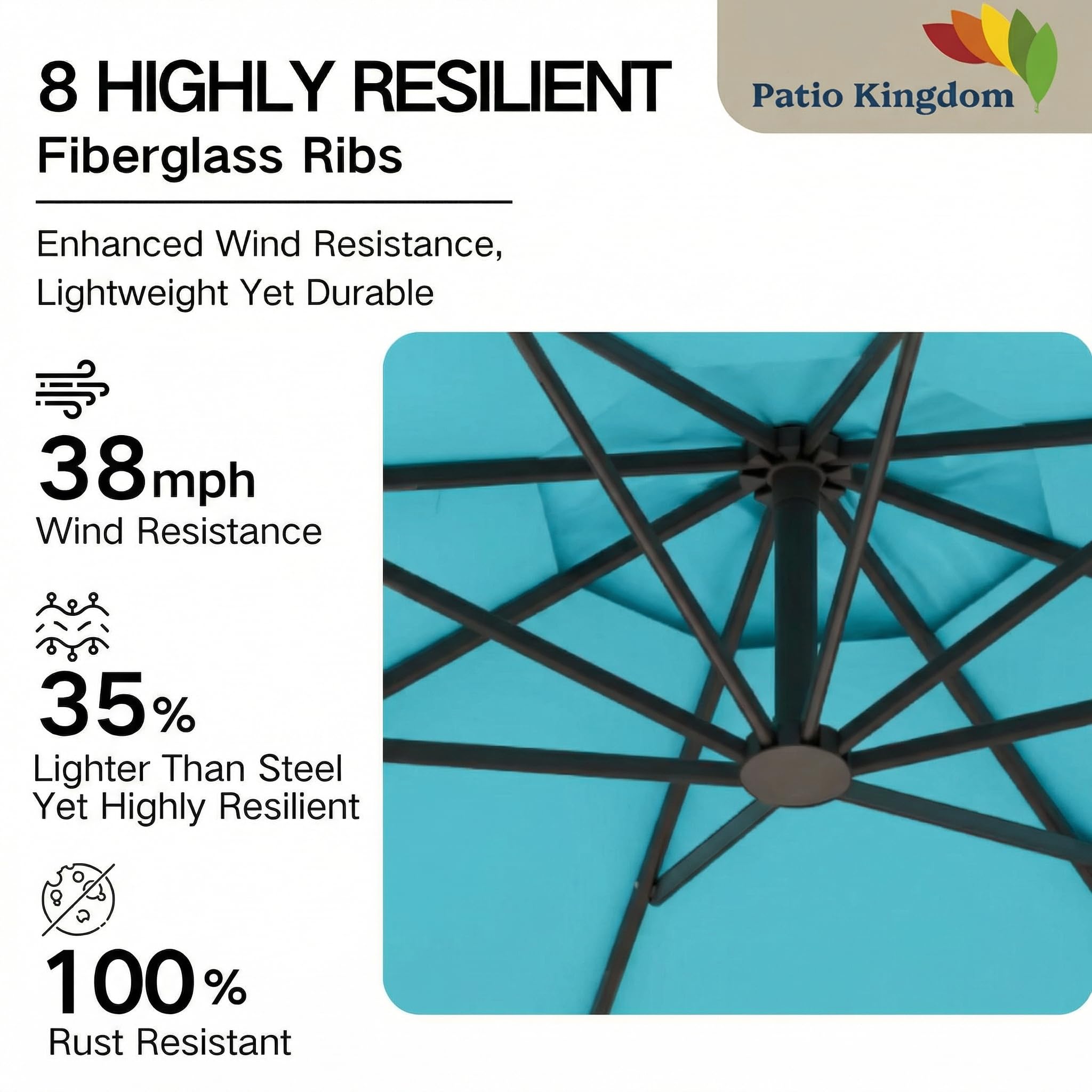 Patio Kingdom fiberglass ribs detail showcasing flexible wind resistance