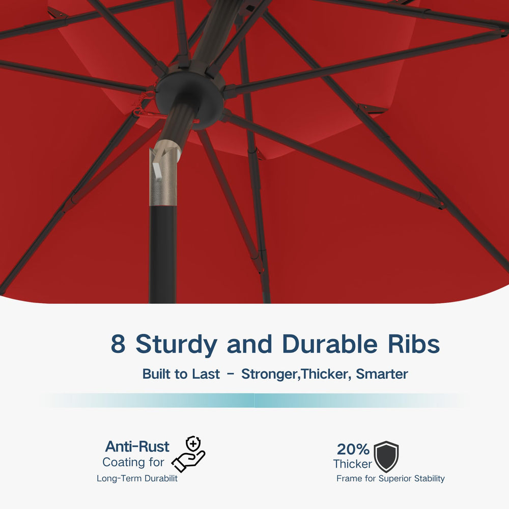 Patio Kingdom sturdy frame and eight ribs providing strong wind-resistant support