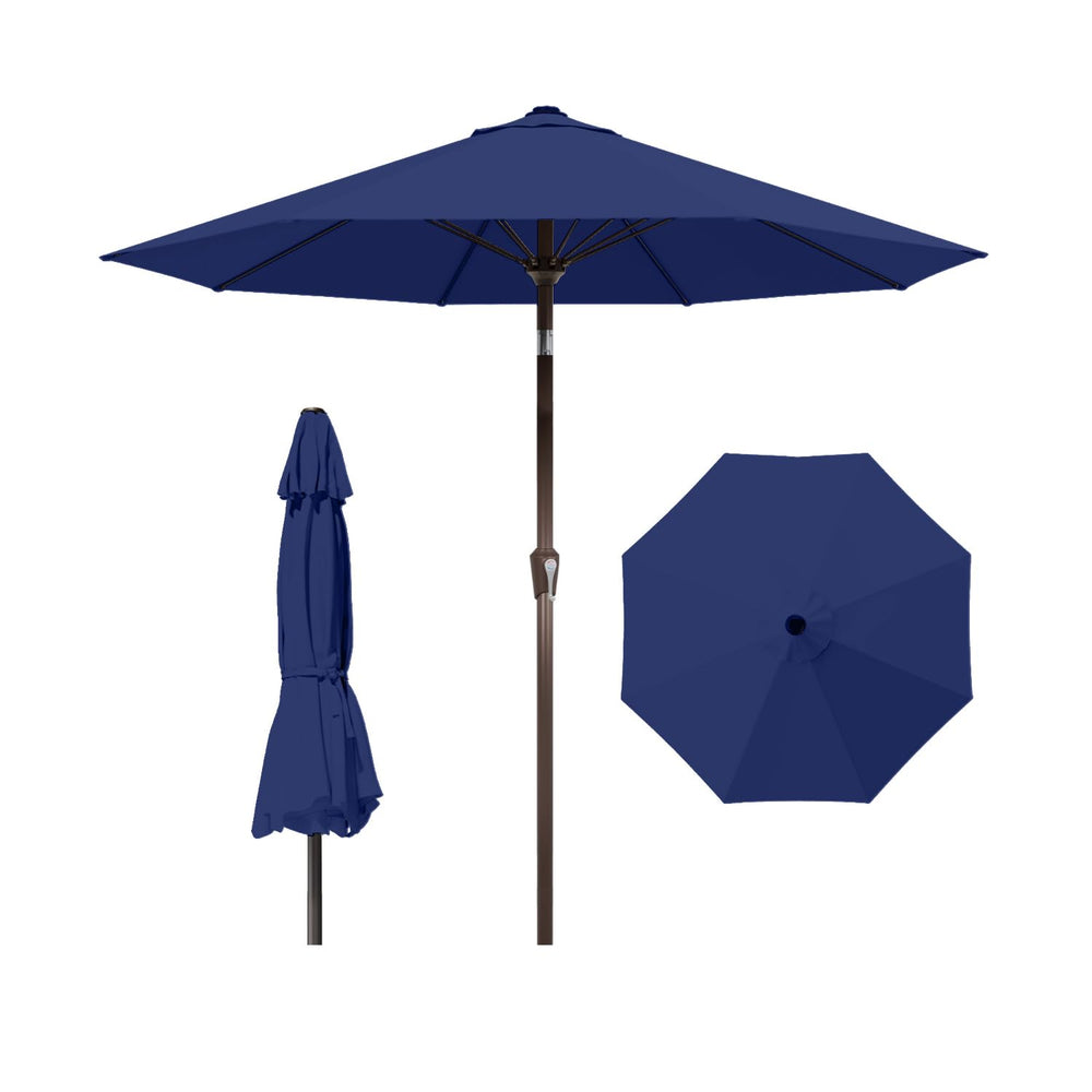 Patio Kingdom front view navy blue umbrella providing wide shade