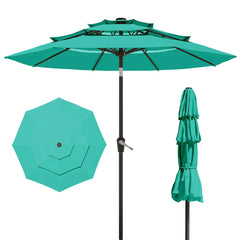 Patio Kingdom umbrella front view showing turquoise color and wide shade benefit
