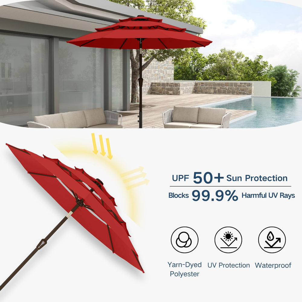 Patio Kingdom in use over dining table offering comfortable shaded seating