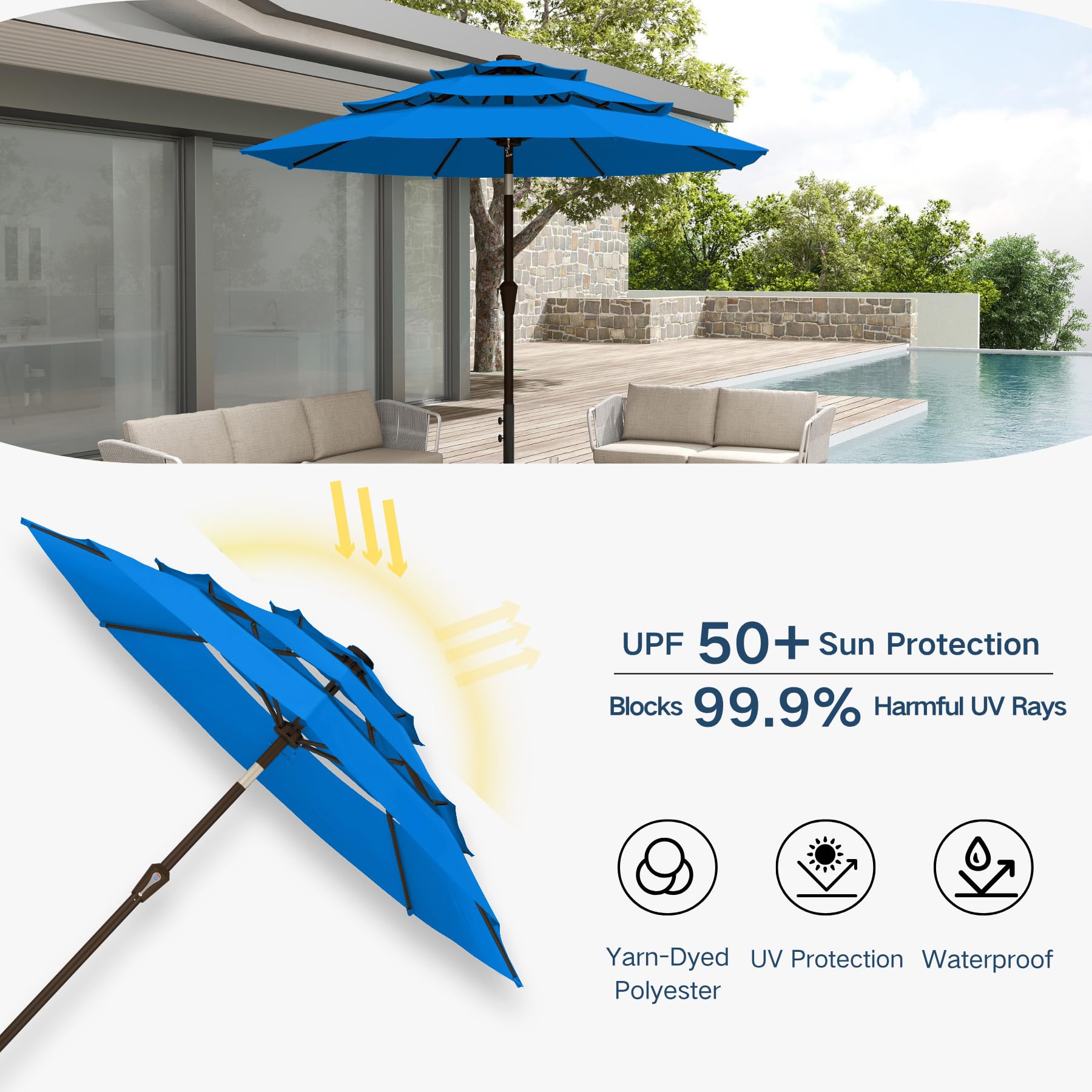 Patio Kingdom umbrella shading outdoor dining set for comfortable gatherings