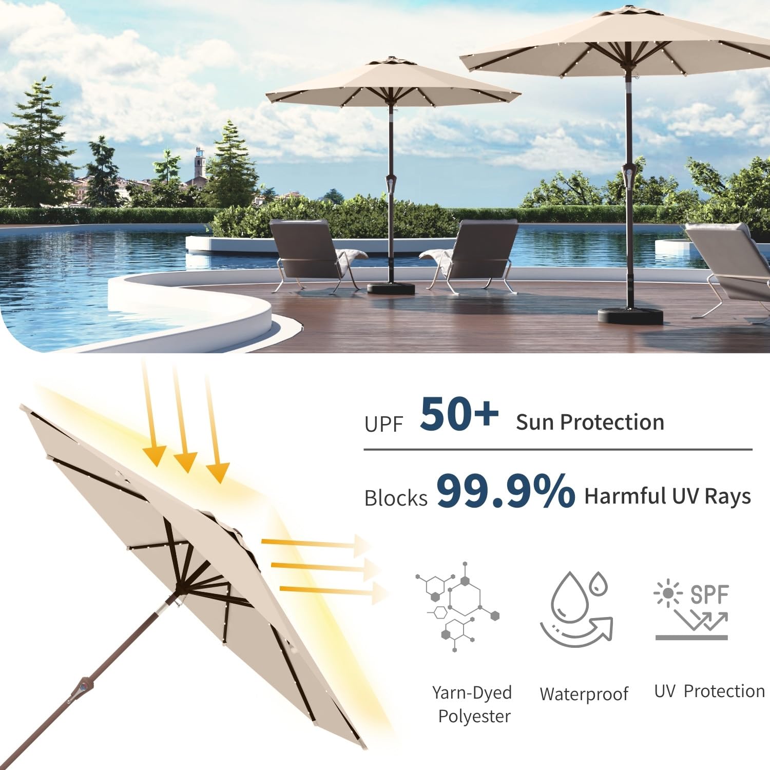 Patio Kingdom illuminated 32 LED lights under canopy creating soft ambient patio lighting
