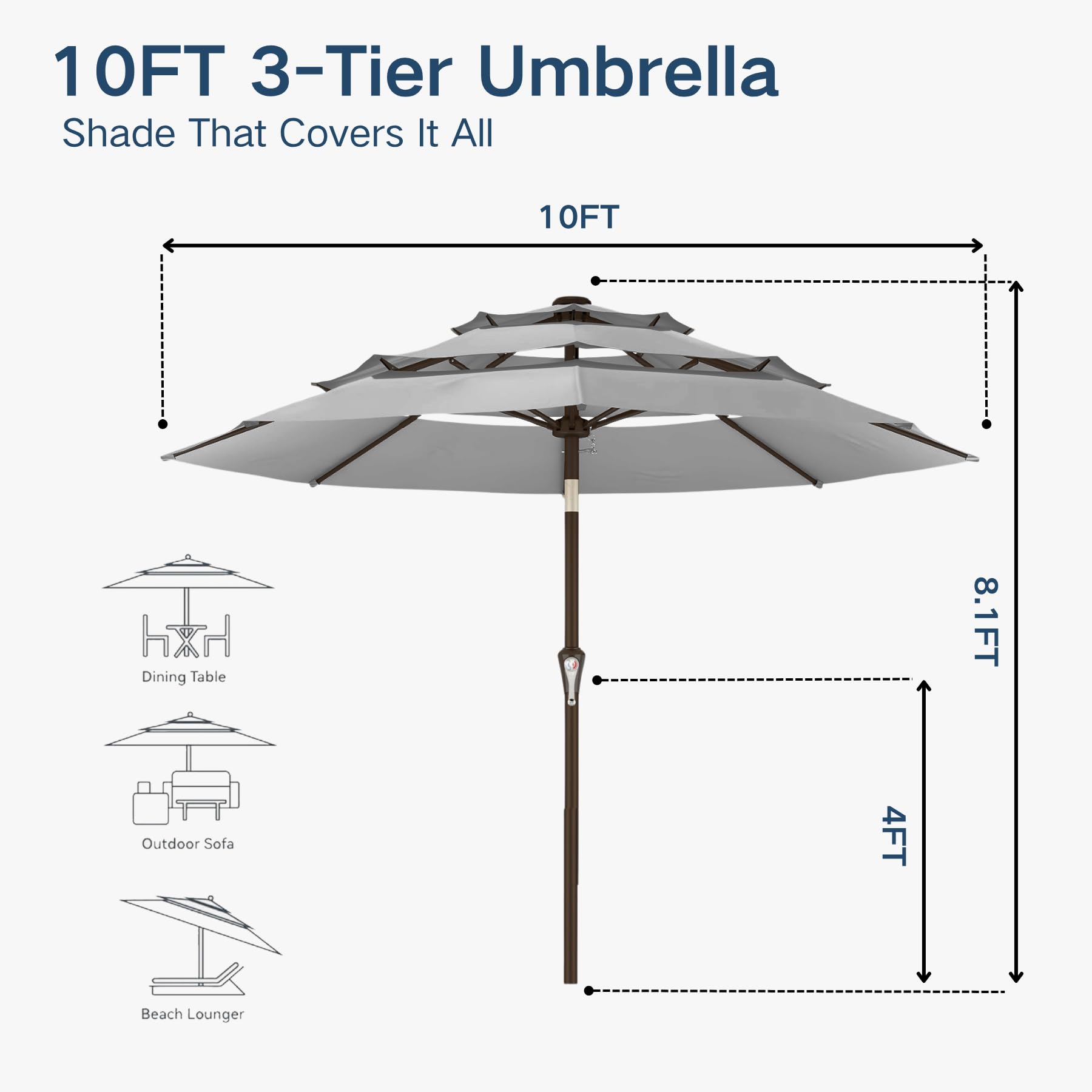Patio Kingdom light gray umbrella complementing backyard décor