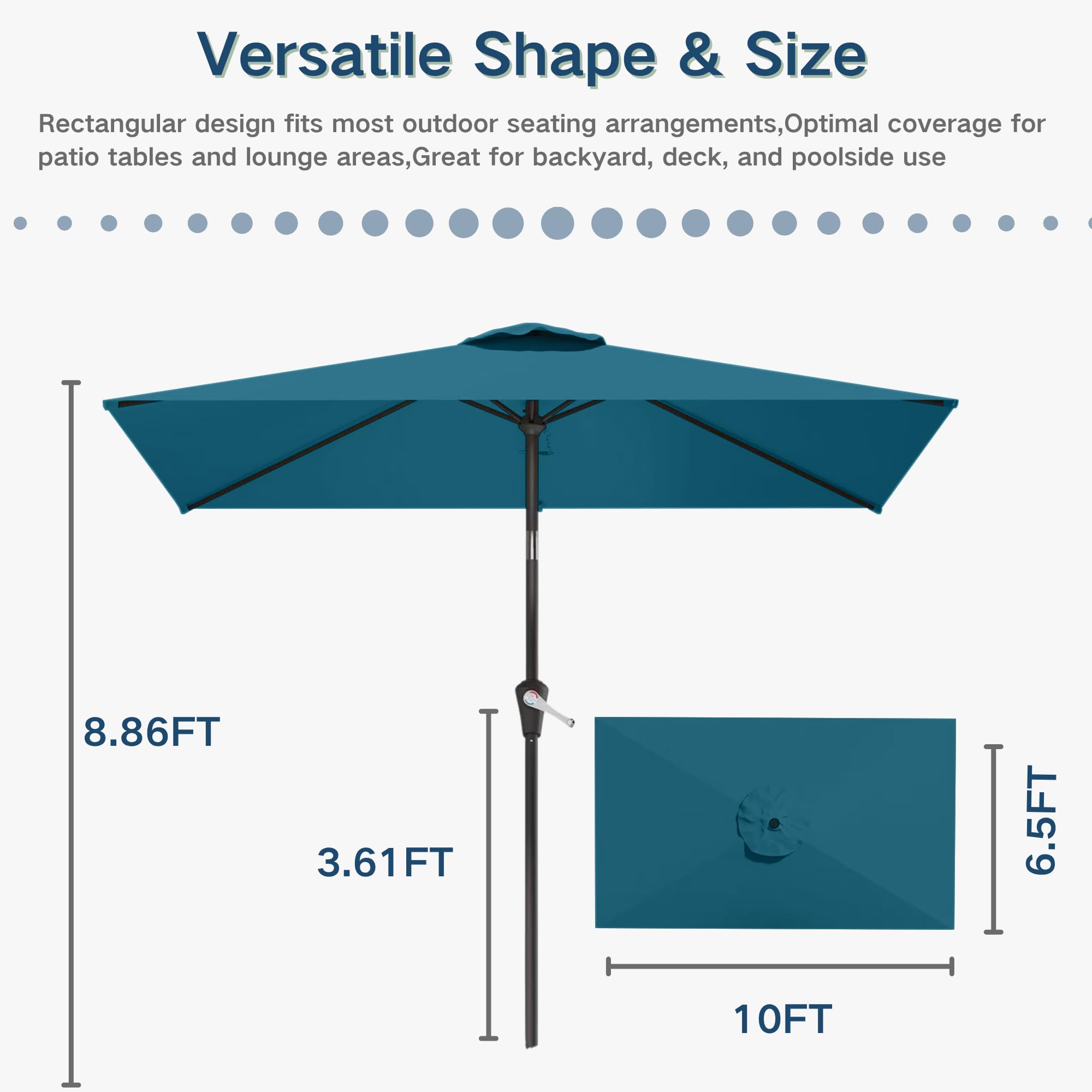 Patio Kingdom poolside scene showing umbrella by lounge chairs benefit: shaded relaxation