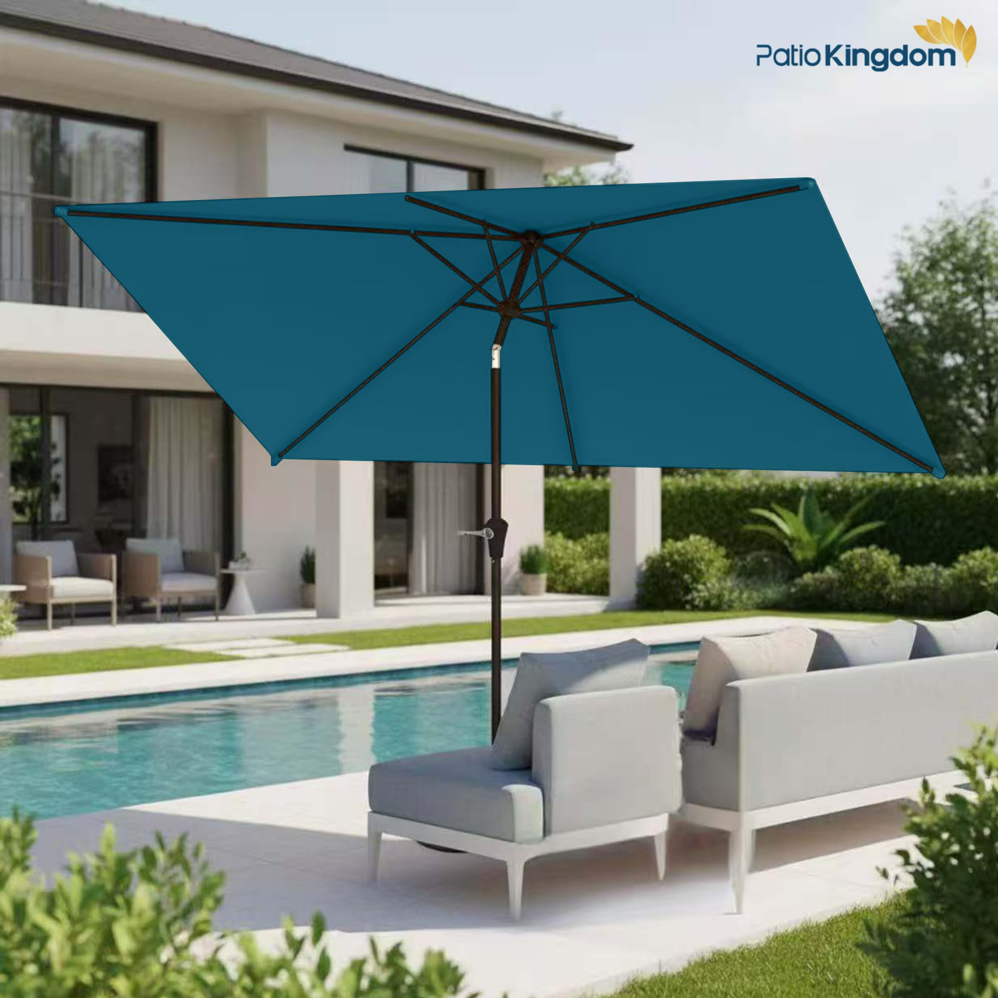 Patio Kingdom rib and frame detail showing sturdy construction benefit: taut canopy shape