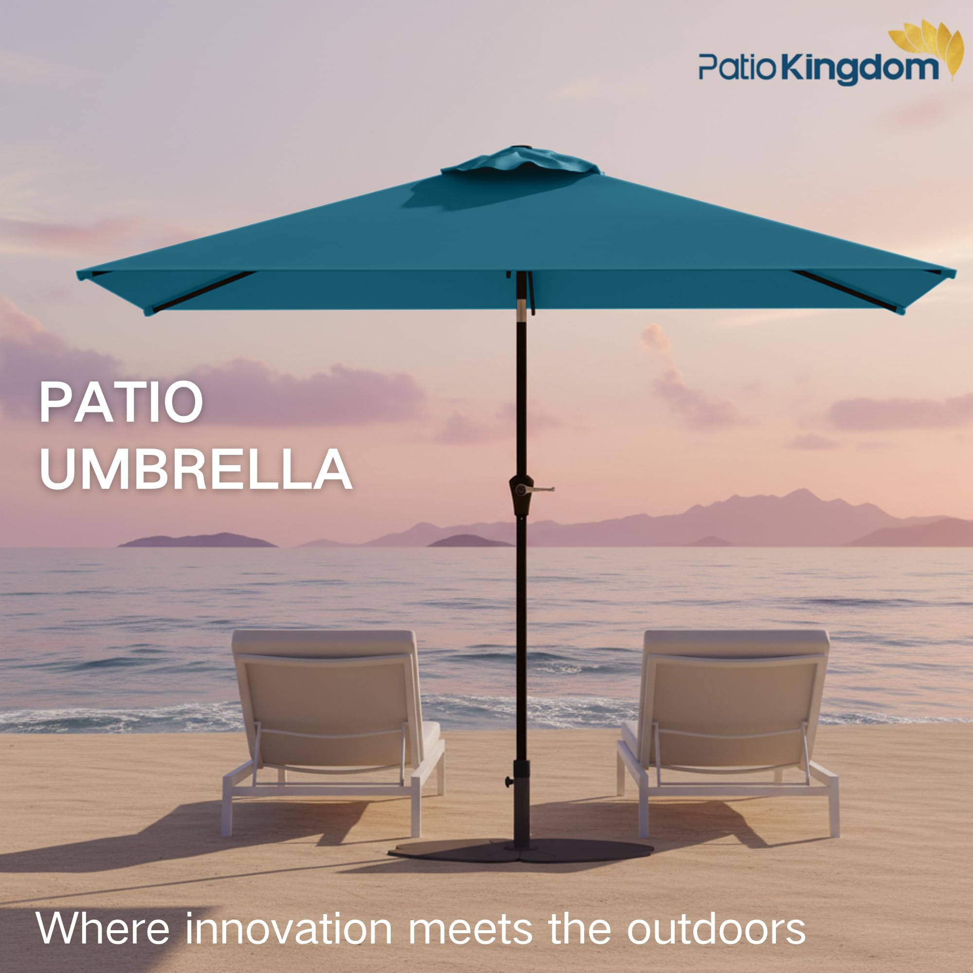 Patio Kingdom next to chair for scale showing true 6.5'x10' size benefit: accurate fit reference