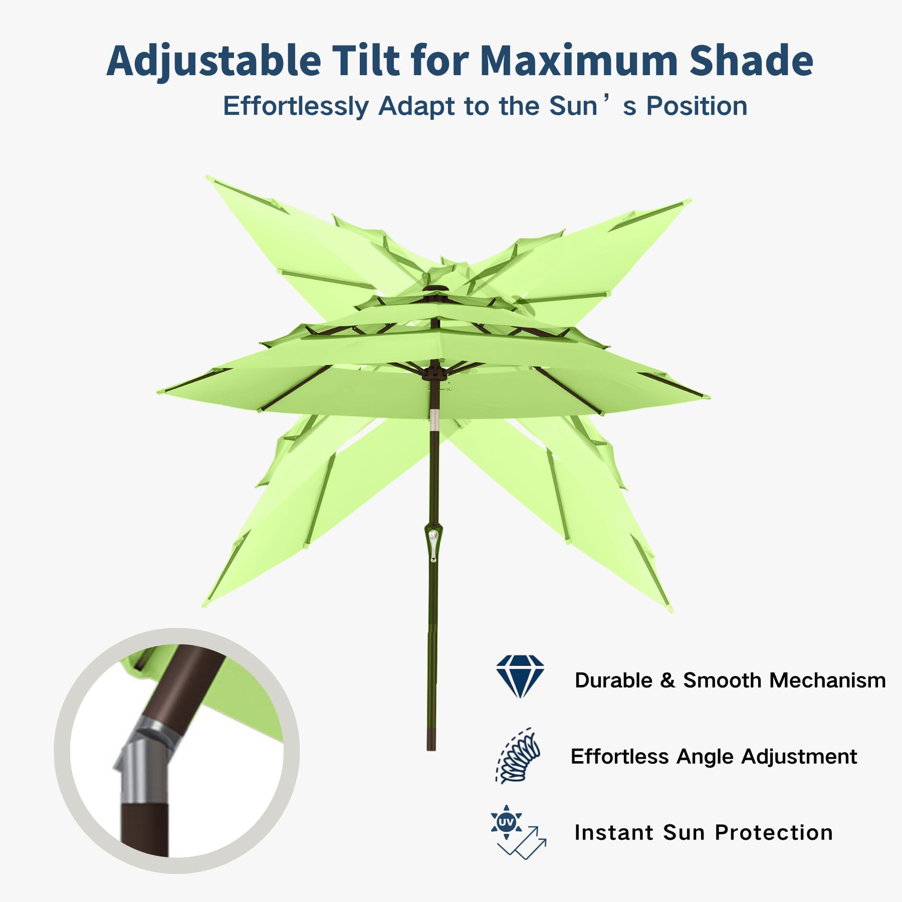 Patio Kingdom three-tier vent detail promoting steady airflow and stability