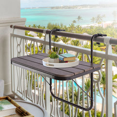 Patio Novagarden front view showing folded hanging railing table and compact footprint