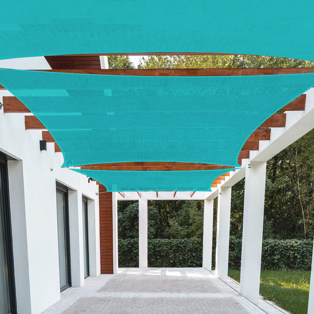 Patio Paradise front view turquoise canopy providing cool shade
