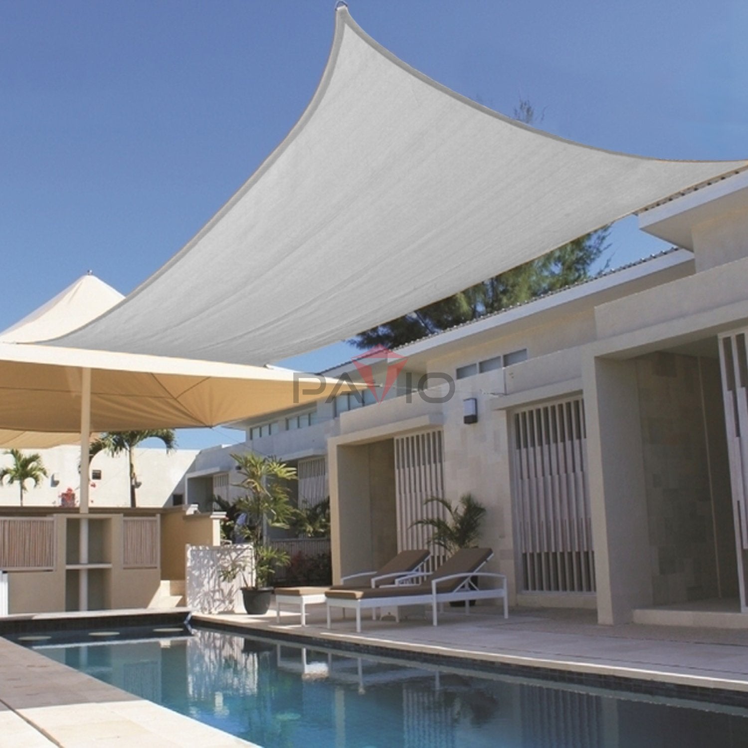 Patio Paradise size comparison with person and furniture demonstrating coverage