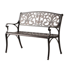 Patio Sense Decatur bench front view showing elegant design and durable seating benefit
