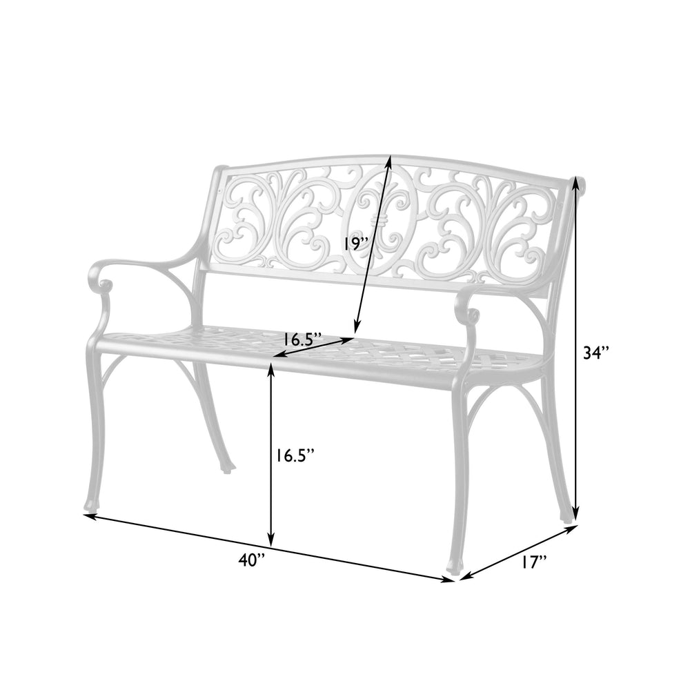 Patio Sense bench next to chair for scale showing lightweight portability benefit