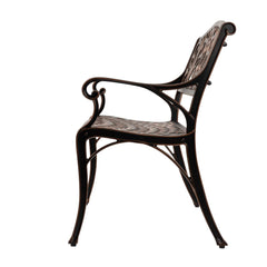 Patio Sense bench seat detail showing cast aluminum pattern and comfortable support