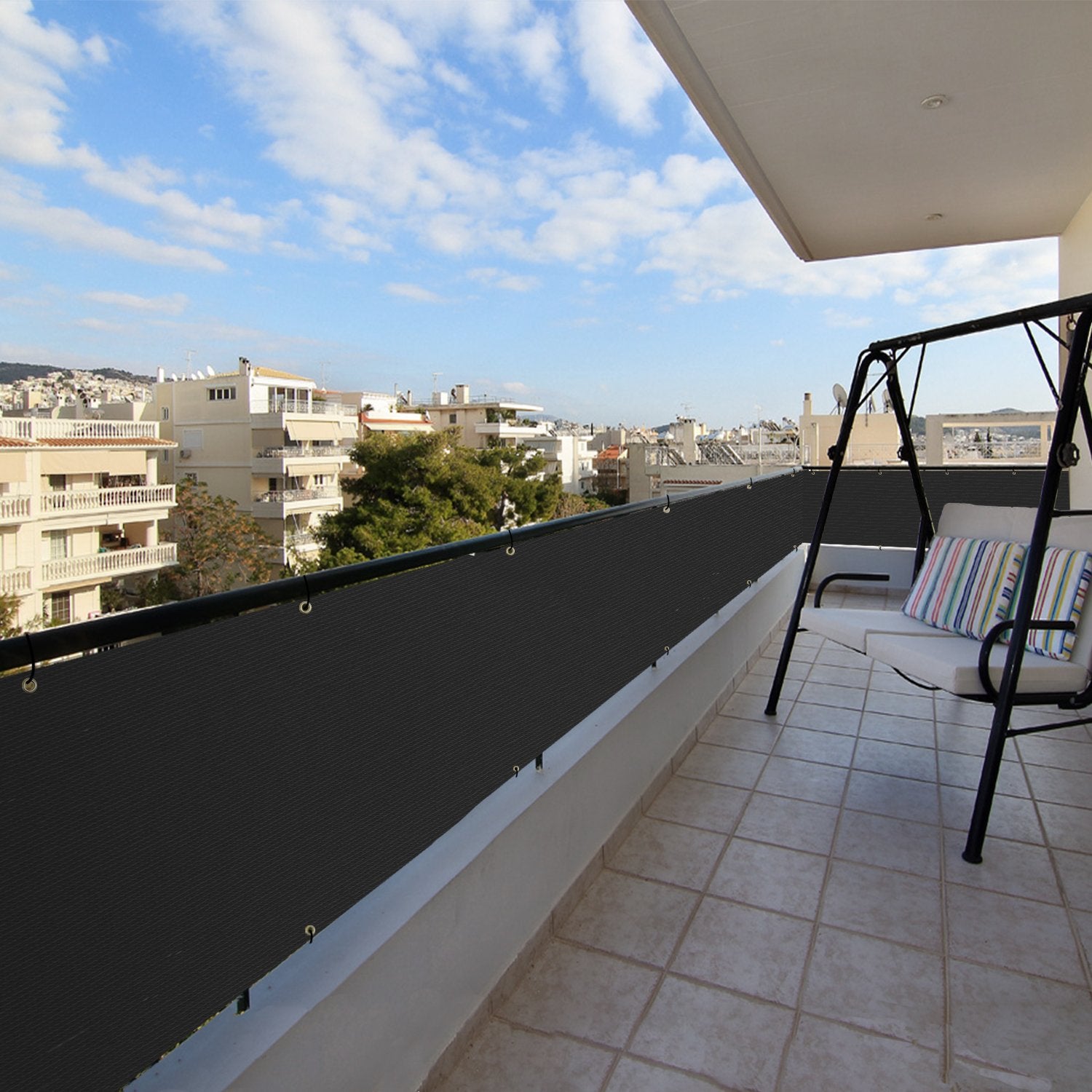 Patio screen alongside a ruler showing true 35-inch height for accurate planning