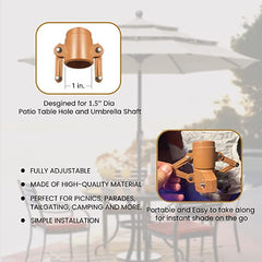 Patio Umbrella Lock installed on table stabilizing umbrella pole