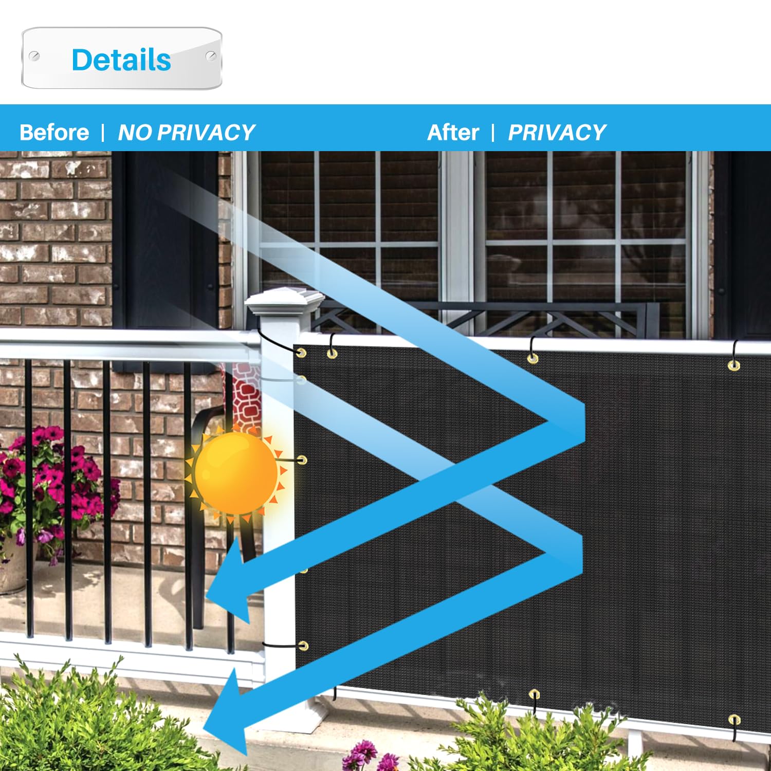Patio zip tie fastening detail showing easy tool-free installation and secure fit