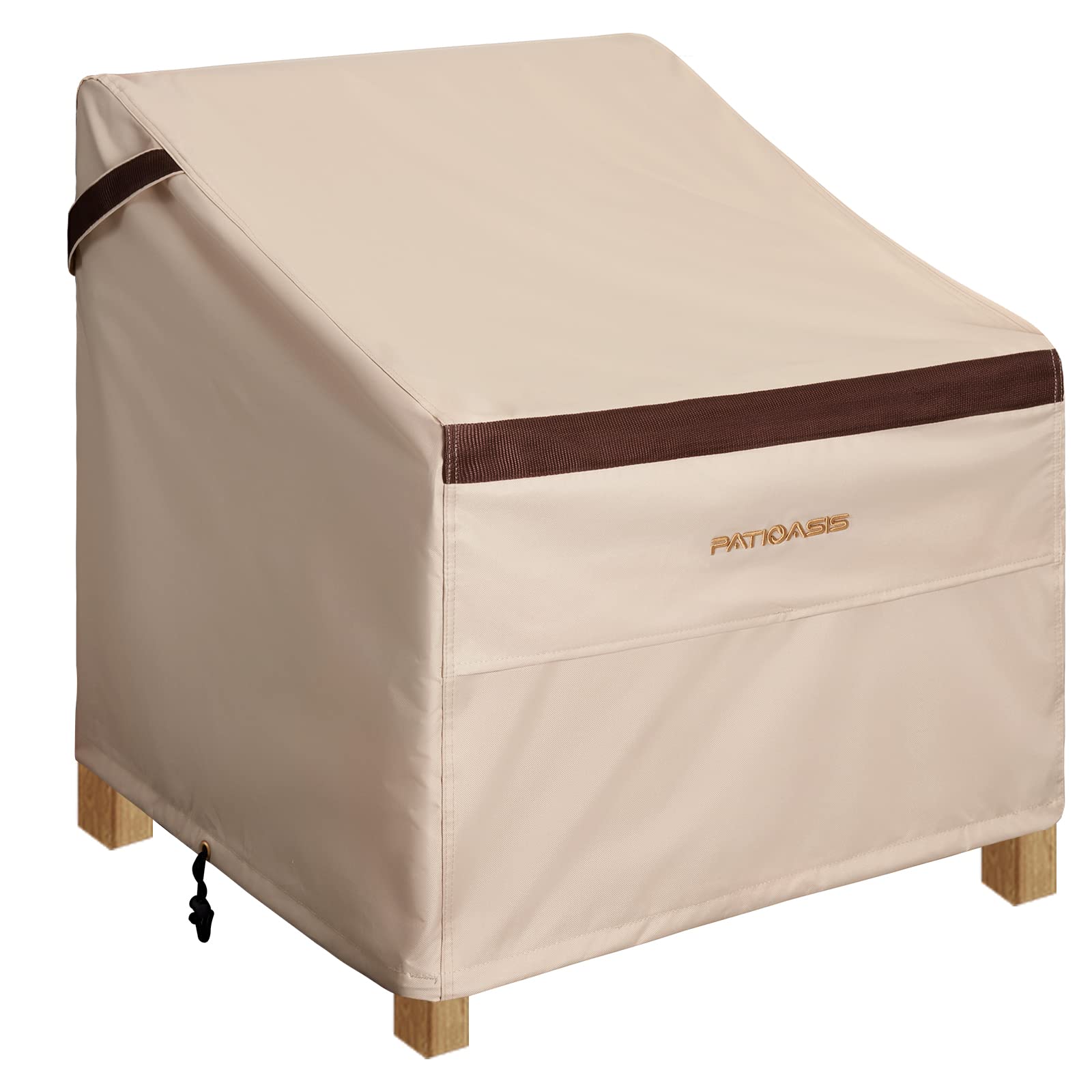 PATIOASIS front view of full chair cover protecting patio chair against rain