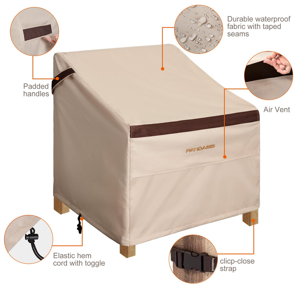 PATIOASIS covered chair on deck demonstrating all-weather outdoor protection