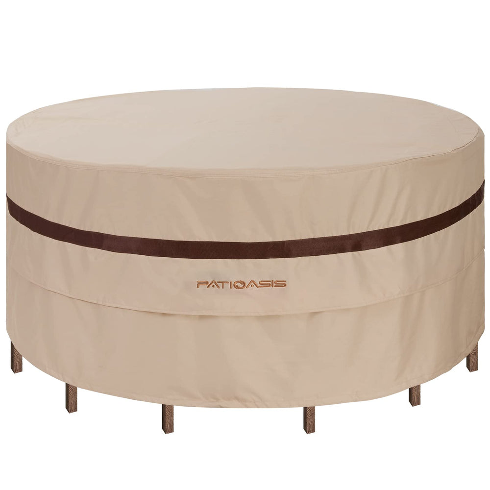PATIOASIS front view of round cover showing full fit and protection