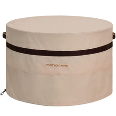 PATIOASIS front view of cover on round fire pit protecting from weather