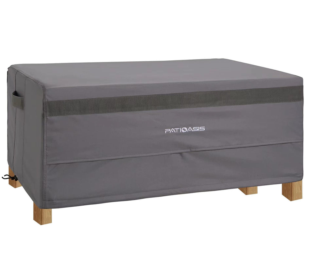 PATIOASIS front view of cover on rectangle coffee table showing full protection