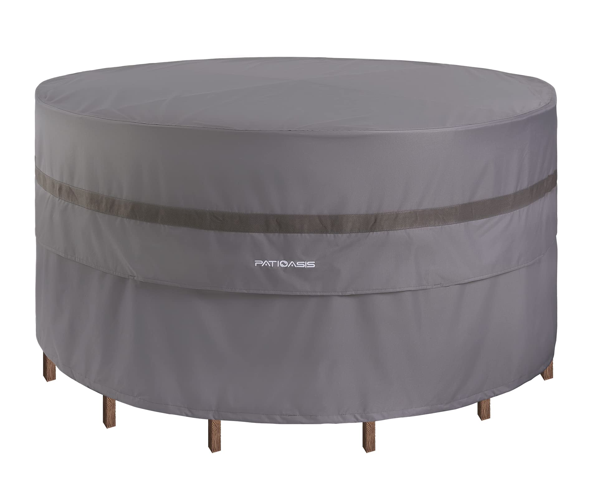 PATIOASIS front view cover protecting round table set, shows full coverage and neat fit