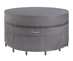 PATIOASIS front view cover protecting round table set, shows full coverage and neat fit