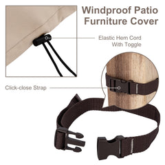 PATIOASIS cover in use over outdoor dining set providing full weather protection