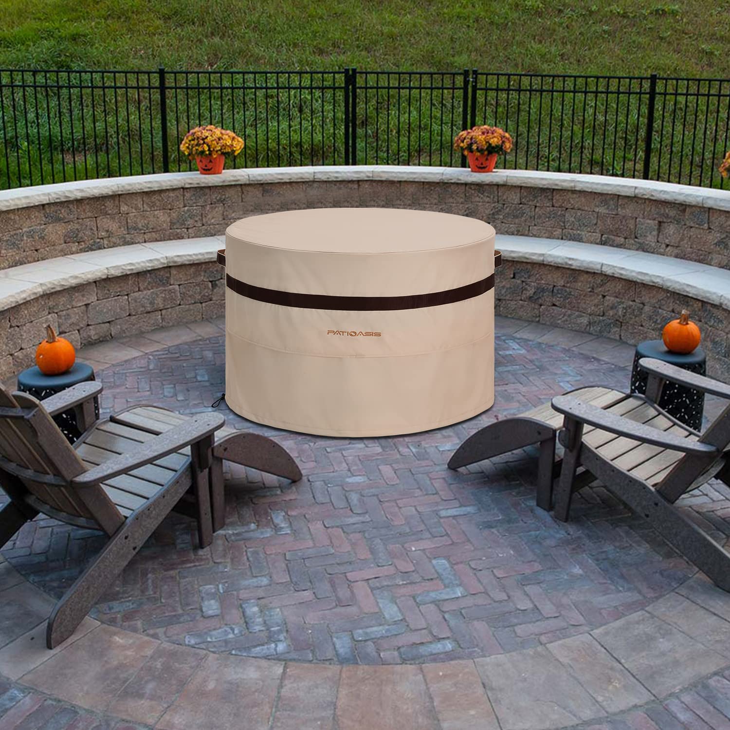 PATIOASIS covered fire pit on patio demonstrating weather protection benefit