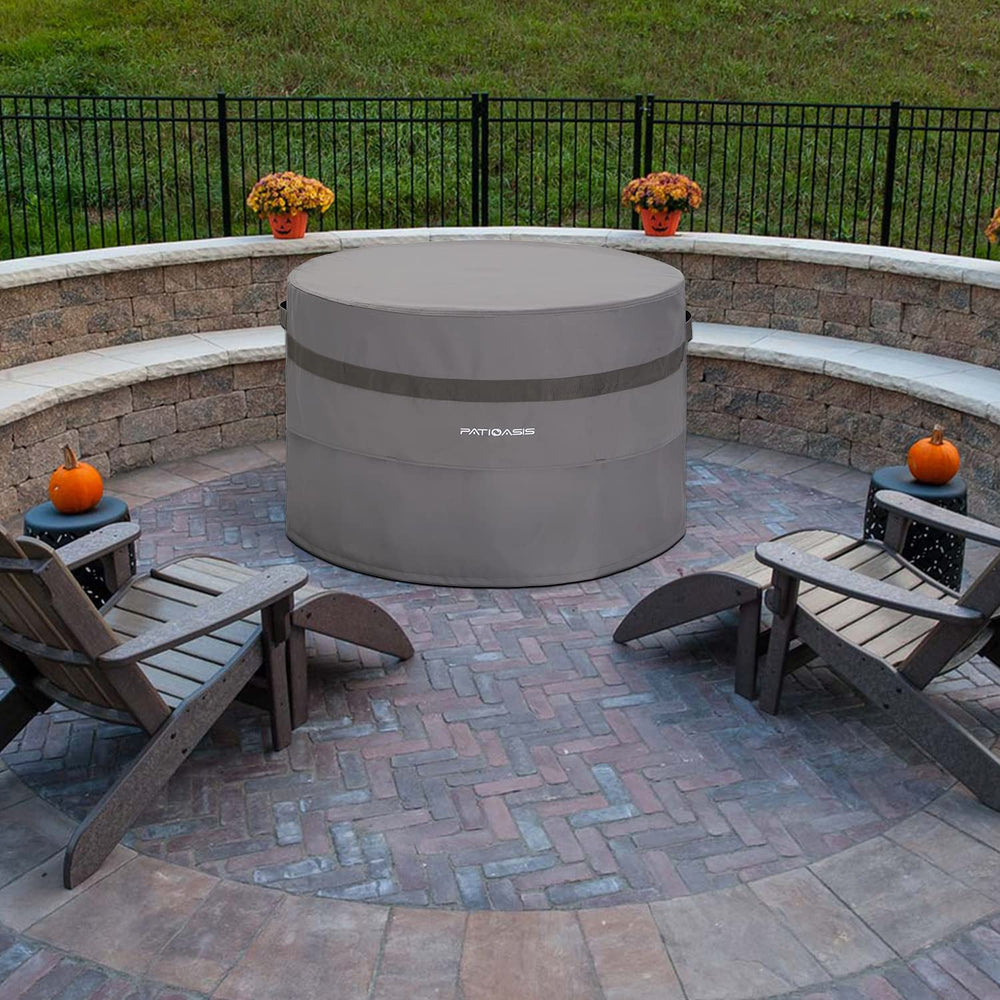 PATIOASIS cover on patio fire pit protecting furniture and outdoor area