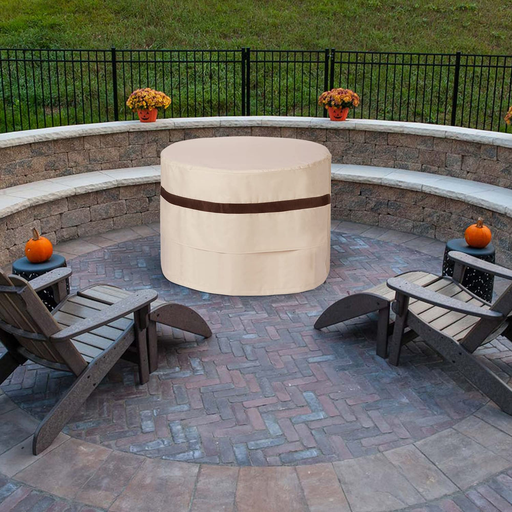PATIOASIS cover in patio setting protecting fire pit and improving curb appeal