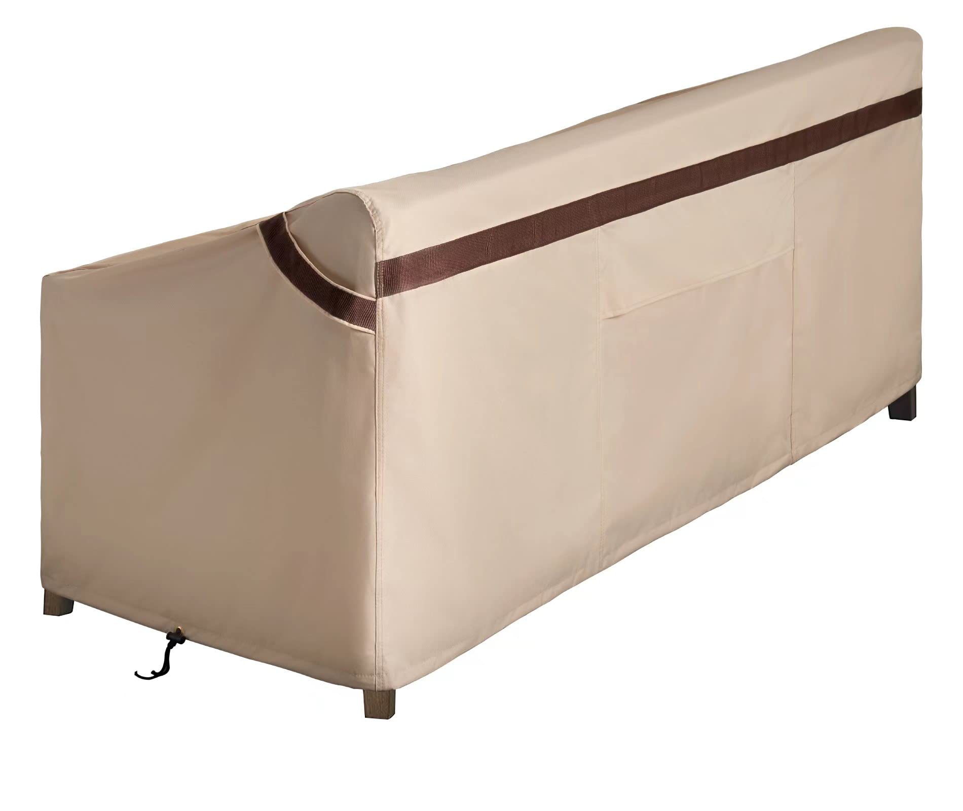 PATIOASIS cover over loveseat on patio protecting against rain and sun
