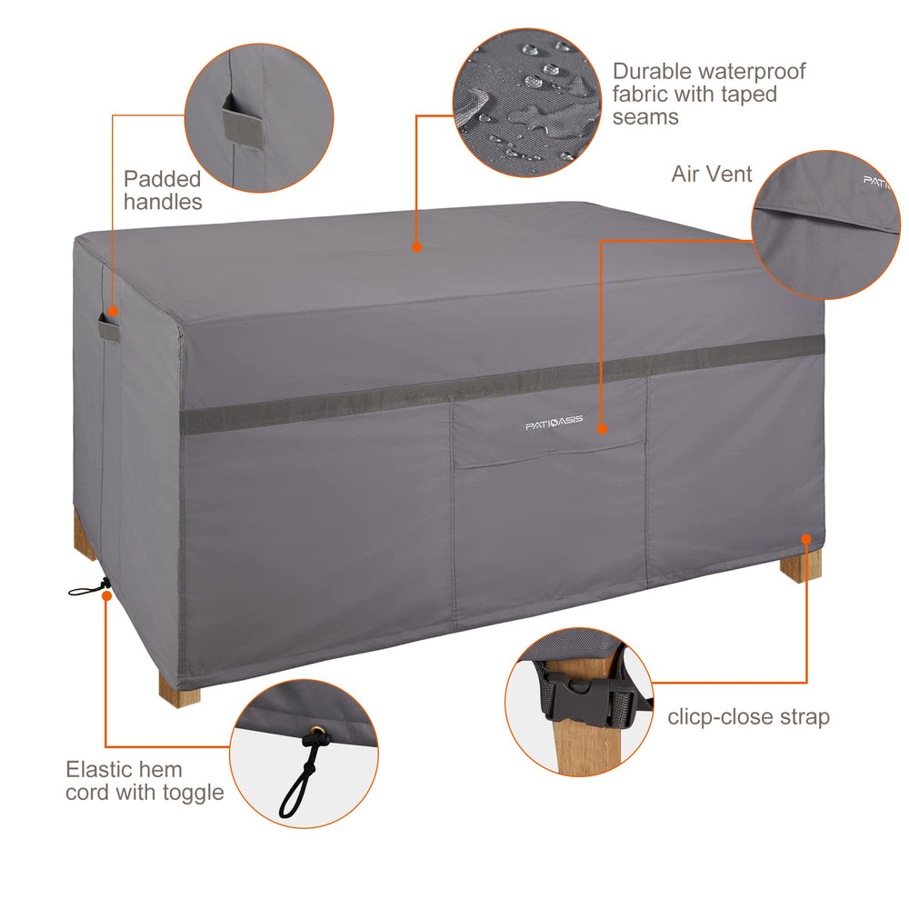 PATIOASIS straps and buckles securing cover to prevent wind lift