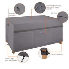 PATIOASIS straps and buckles securing cover to prevent wind lift