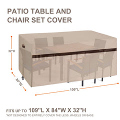 PATIOASIS side profile of covered table and chairs demonstrating snug fit