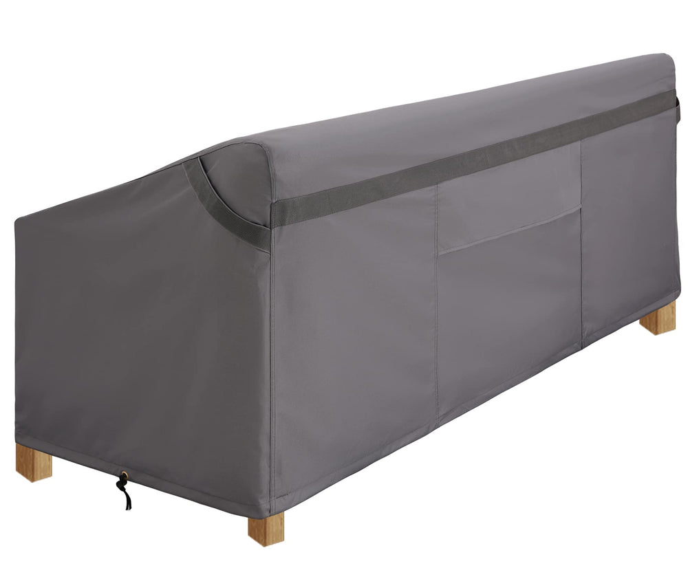 PATIOASIS cover beside tape measure showing 87 inch fit for 3-seater