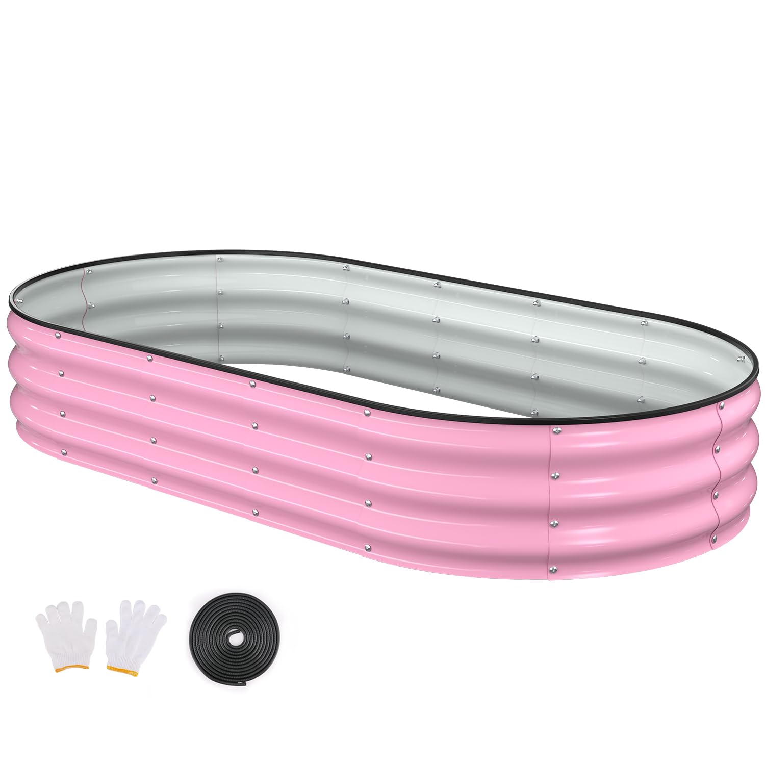 Patiobay front view of oval galvanized planter showing clean modern look and durability