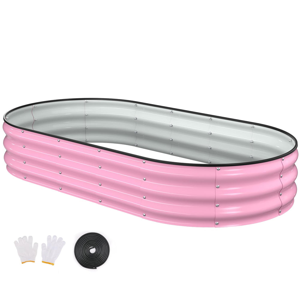 Patiobay front view of oval galvanized planter showing clean modern look and durability
