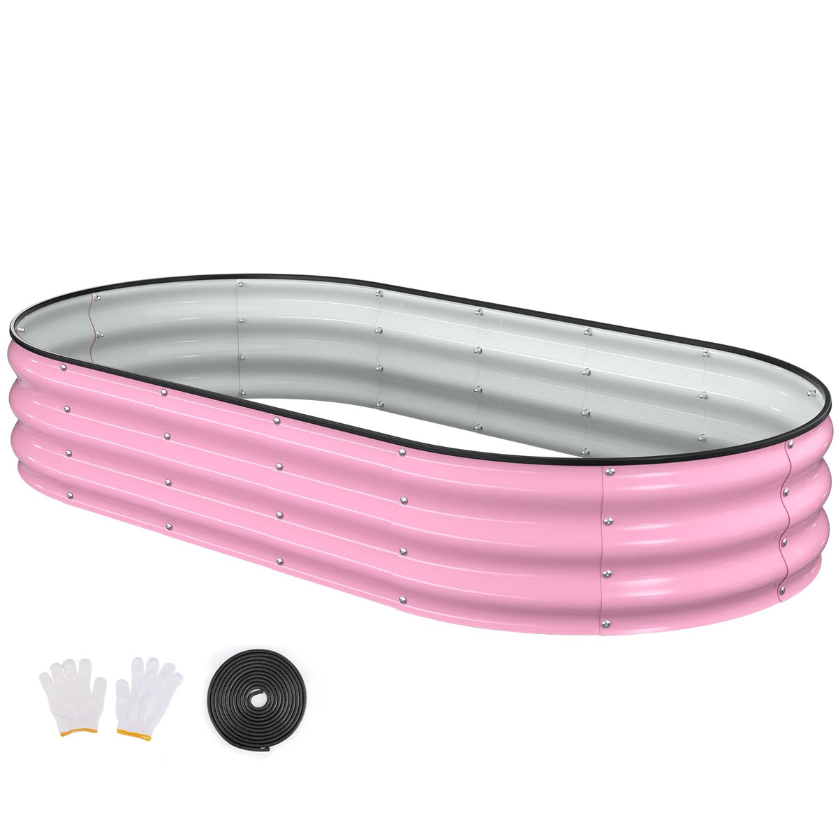 Patiobay front view of oval galvanized planter showing clean modern look and durability