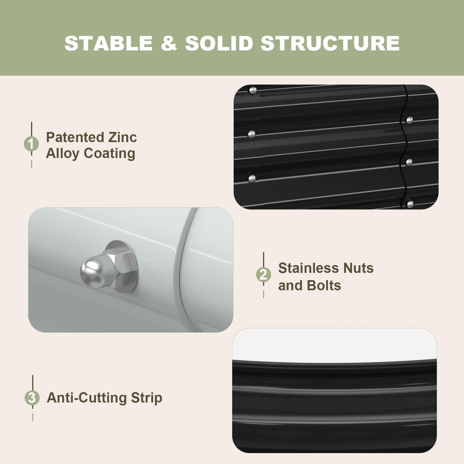 Patiobay rubber edge detail protects hands and provides safe handling benefit