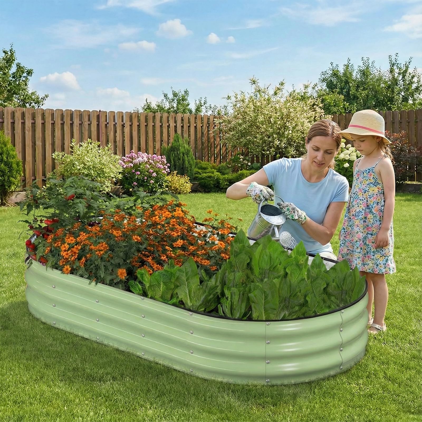 Patiobay scale comparison with a person showing size and usable planting area
