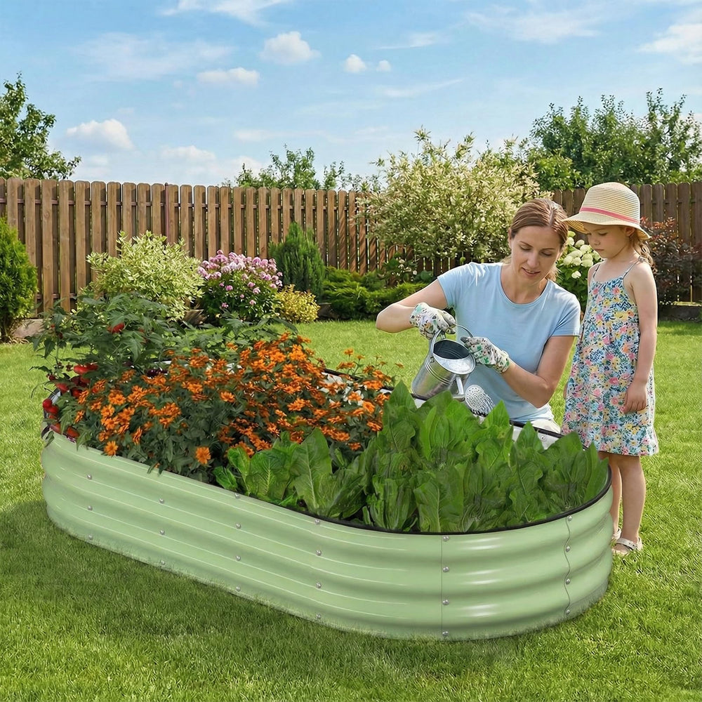 Patiobay scale comparison with a person showing size and usable planting area